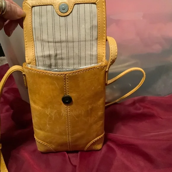 Fry Leather Crossbody phone purse.. color is mustard - Picture 8 of 12
